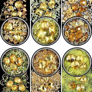 6 Wheels Mixed Sparkle Nail Art Rhinestones Diamonds Crystals Yellow